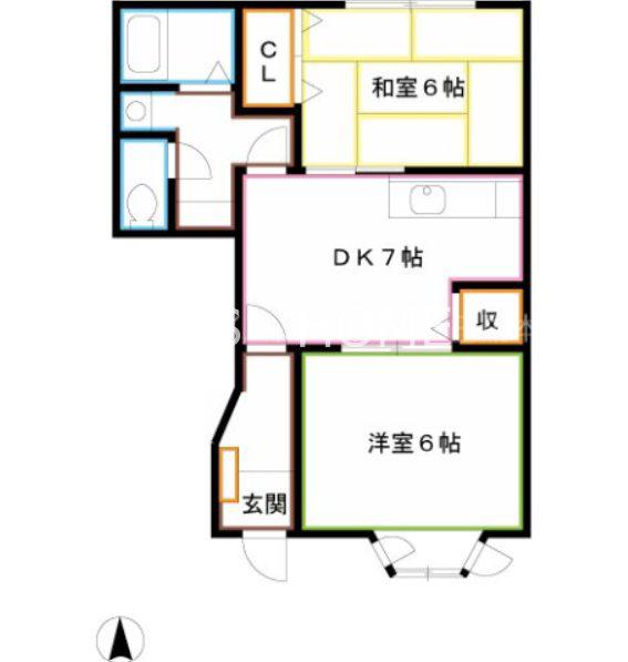 アンソレイエ小金井公園(2DK/1階)の間取り写真