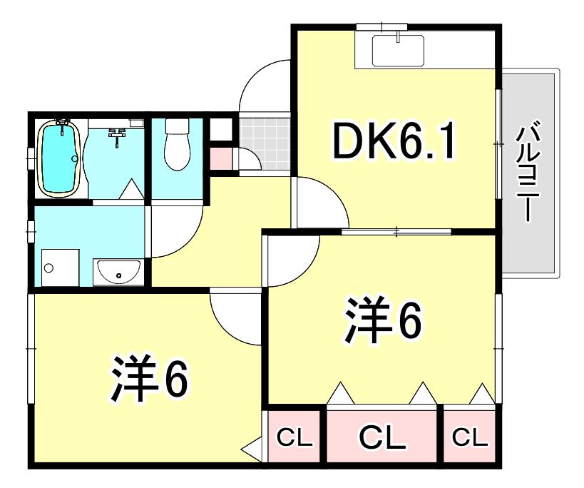 ドルフ甲子園(2DK/2階)の間取り写真
