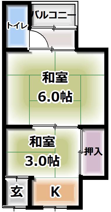 浜町アパート(2K/2階)の間取り写真