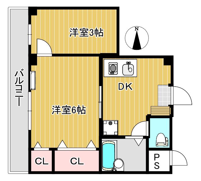 コーポファウンテイン(2DK/2階)の間取り写真