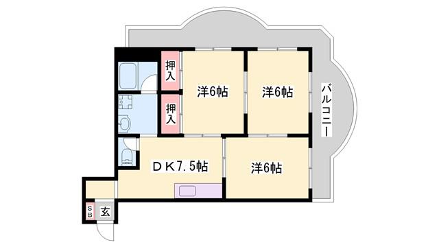 ダイヤモンドコーポ(3DK/7階)の間取り写真