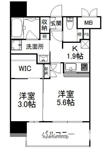 新品きマンション渡辺通23(2K/3階)の間取り写真