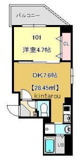 金太郎ヒルズ201(1DK/8階)の間取り写真