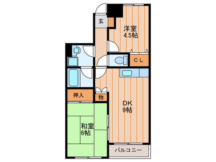 コルナスアヴェニュー東棟(2DK/1階)の間取り写真