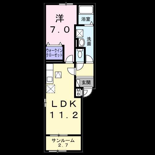 シルフィード(1LDK/1階)の間取り写真