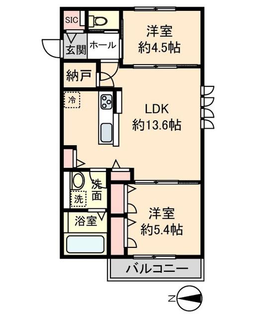 CASA TOA(2LDK/2階)の間取り写真
