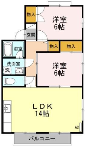 セジュール吉岡 D棟(2LDK/1階)の間取り写真