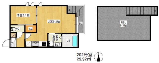 グランティックドルチェ井尻(1LDK/2階)の間取り写真