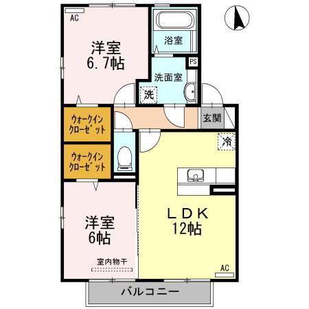 ルーム ケースリー C棟(2LDK/2階)の間取り写真