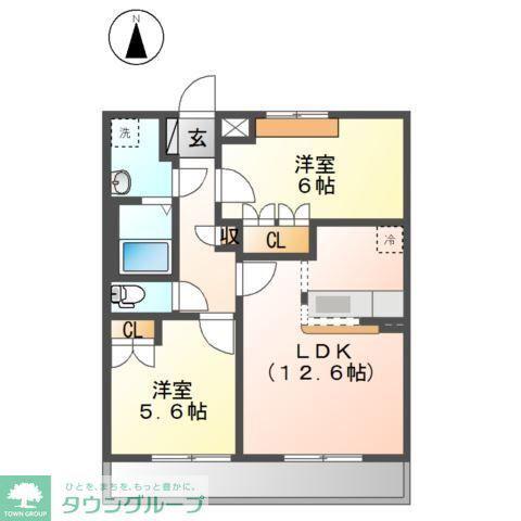 グランベル・ハウスI(2LDK/2階)の間取り写真