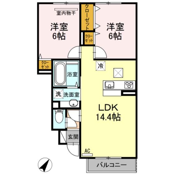 花水木ハイツ A(2LDK/1階)の間取り写真