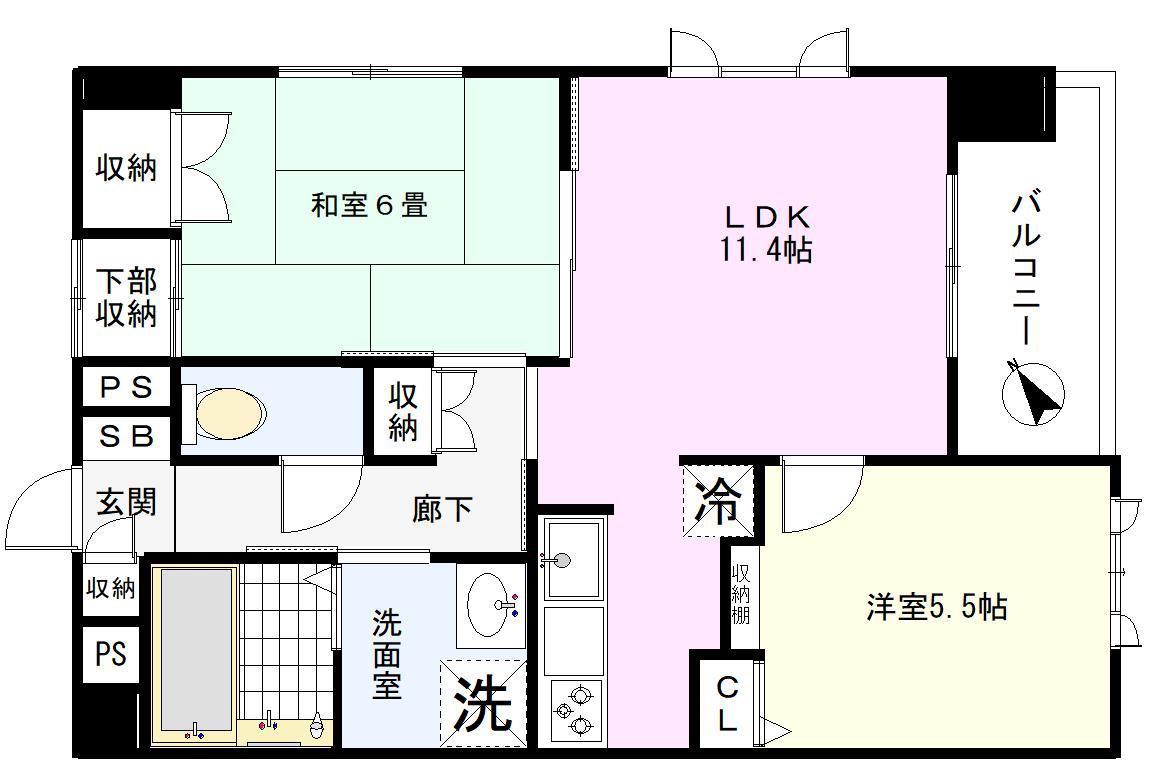 サウスヒルサイドテラス(2LDK/2階)の間取り写真