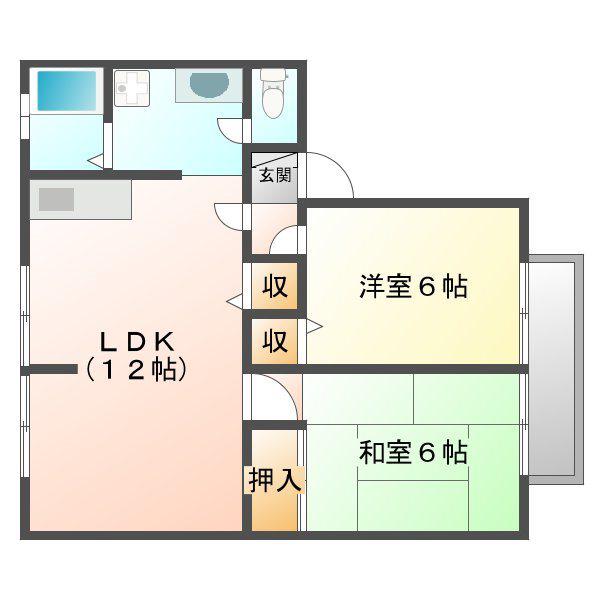 ウインディア旭町II(2LDK/2階)の間取り写真