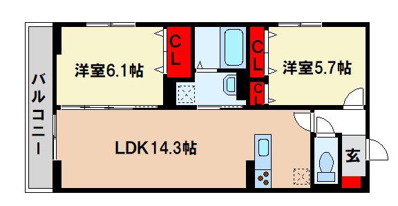 ケイ・ハイム(2LDK/3階)の間取り写真