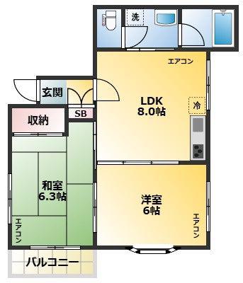 ハイム千葉II(2LDK/2階)の間取り写真