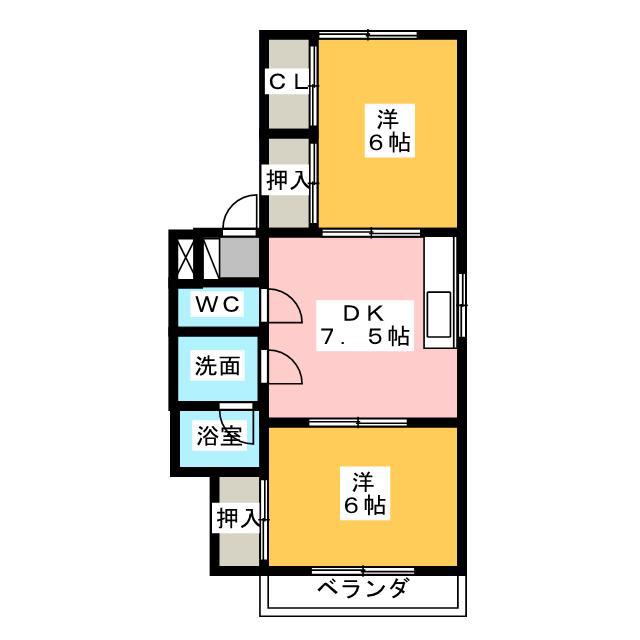 イエローハウス城西B(2DK/1階)の間取り写真