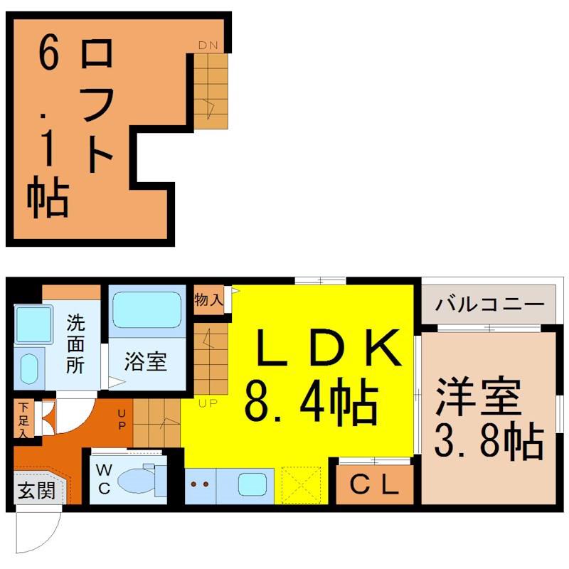 ハーモニーテラス靖国町V(1SLDK/2階)の間取り写真