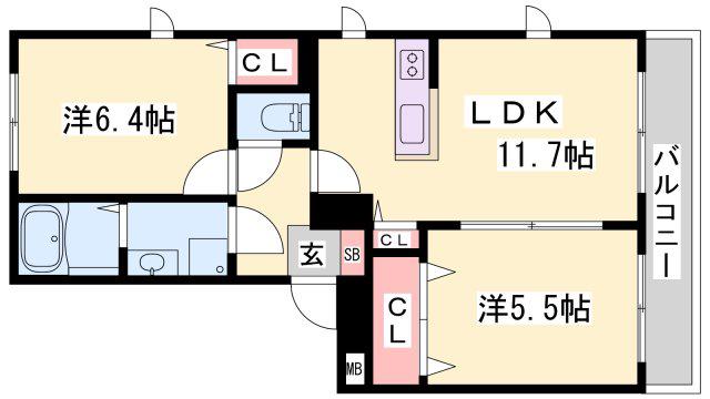 シャーメゾン粟津(2LDK/1階)の間取り写真