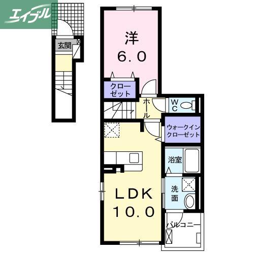 マーガレット洲崎(1LDK/2階)の間取り写真