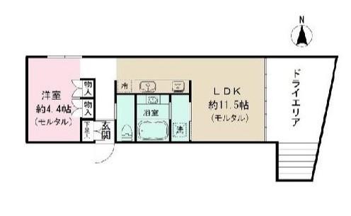 ルビア中野坂上(1LDK/1階)の間取り写真