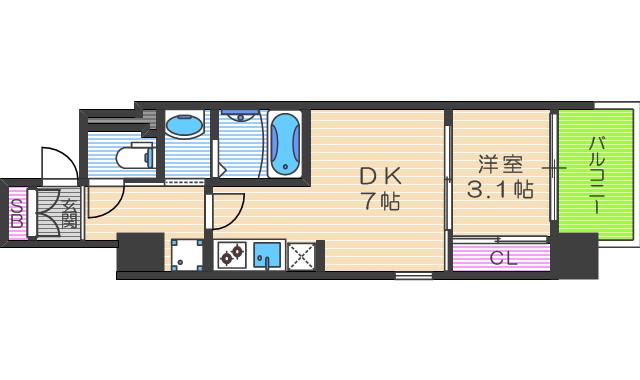 クレストコート靭公園(1DK/5階)の間取り写真