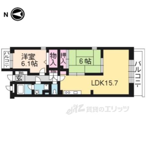 ガーデンコート聚楽(2LDK/2階)の間取り写真