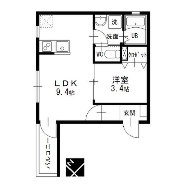 ライフワーク鳴海(1LDK/1階)の間取り写真