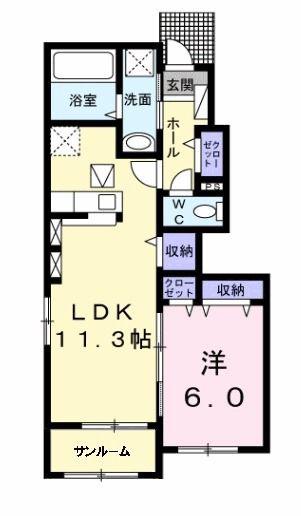 サンヴェール長者ヶ台 A(1LDK/1階)の間取り写真