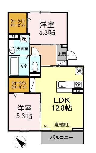 D-ROOM寺家駅前B (2LDK/2階)の間取り写真