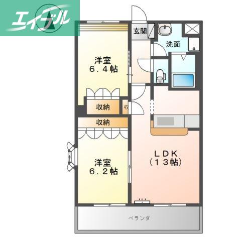 グラシアス(2LDK/2階)の間取り写真