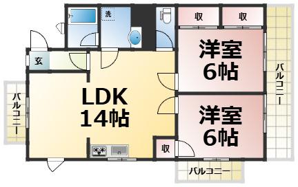 サンテラス大久手(2DK/2階)の間取り写真