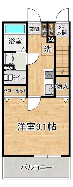 RAINBOW KAMIYOKOBA B(1K/1階)の間取り写真
