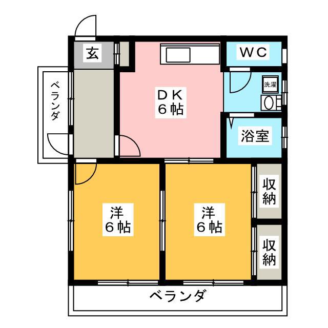 ODKハイツA棟(2DK/2階)の間取り写真