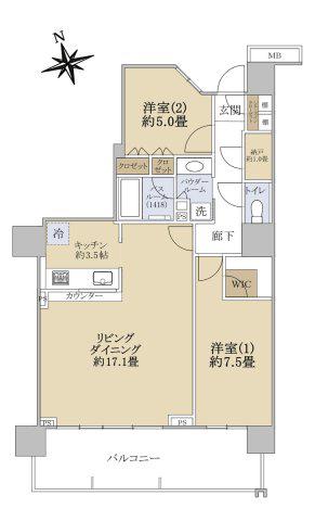 メガシティタワーズ THE イースト(2LDK/38階)の間取り写真