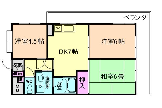 協栄箕面第2ハイツ(3DK/2階)の間取り写真