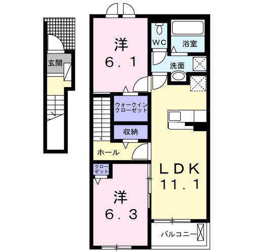 宮久保4丁目アパートIII(2LDK/2階)の間取り写真
