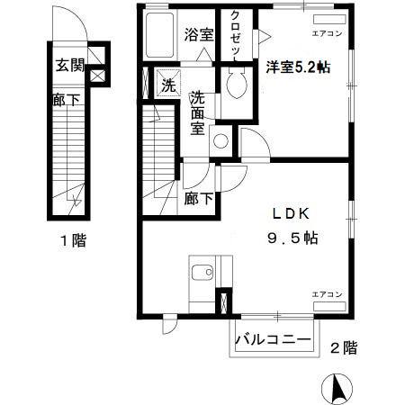 マロウコート(1LDK/2階)の間取り写真