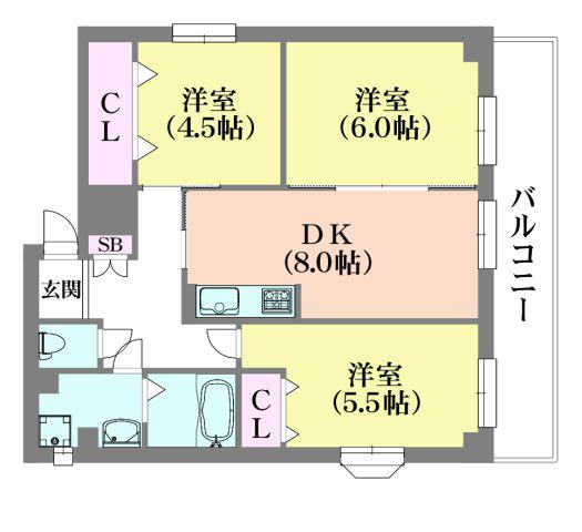 REGULUS水木通(3DK/3階)の間取り写真