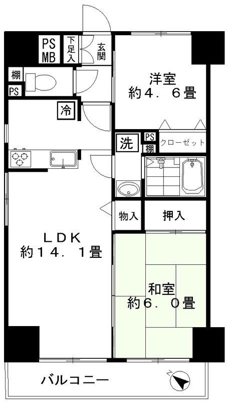 ロイヤルプラザ浅草(2LDK/2階)の間取り写真