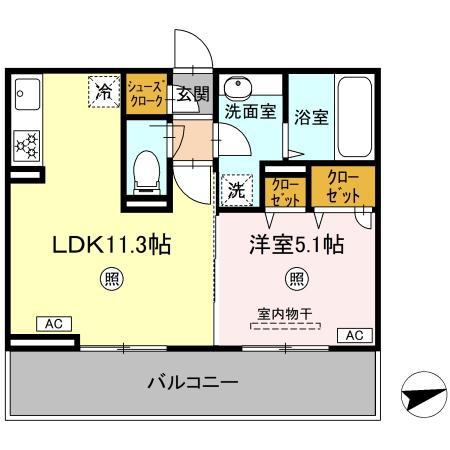 グランツェーレ若草(1LDK/3階)の間取り写真
