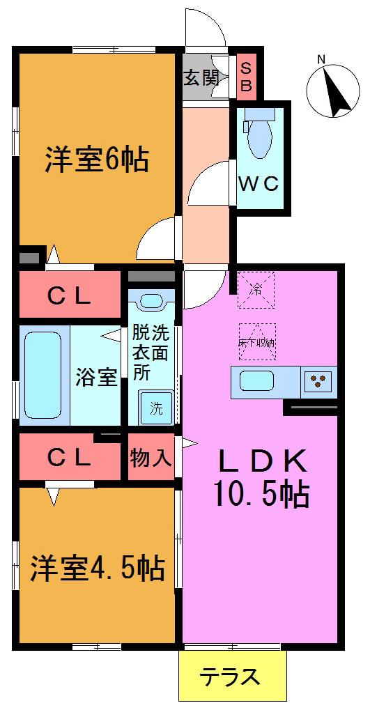 ディーシャルール(2LDK/1階)の間取り写真