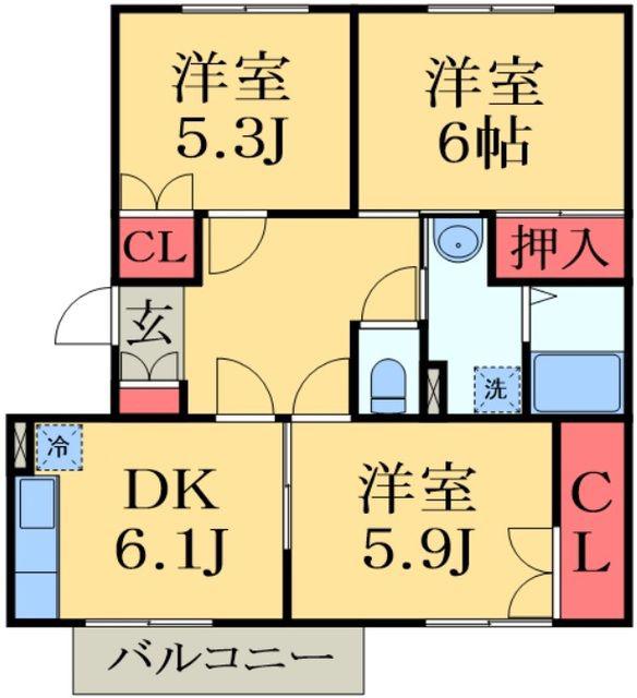 ファーストグリーンC(3DK/1階)の間取り写真