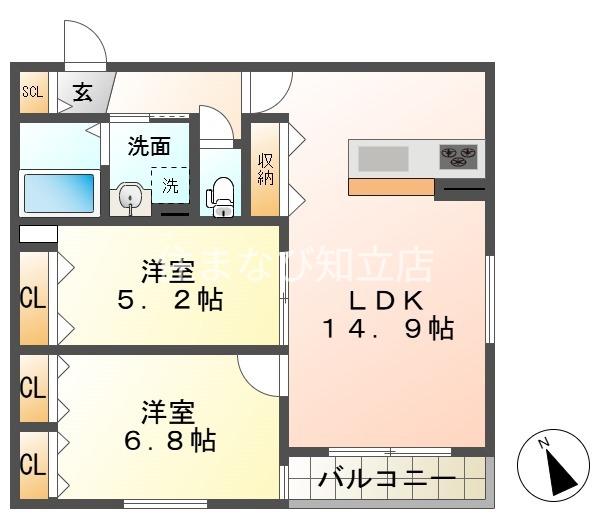 アルモニー東刈谷テラス(2LDK/1階)の間取り写真