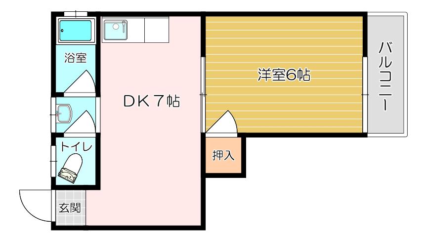 阪急伊丹線 稲野駅 徒歩9分 3階建 築44年(1DK/2階)の間取り写真