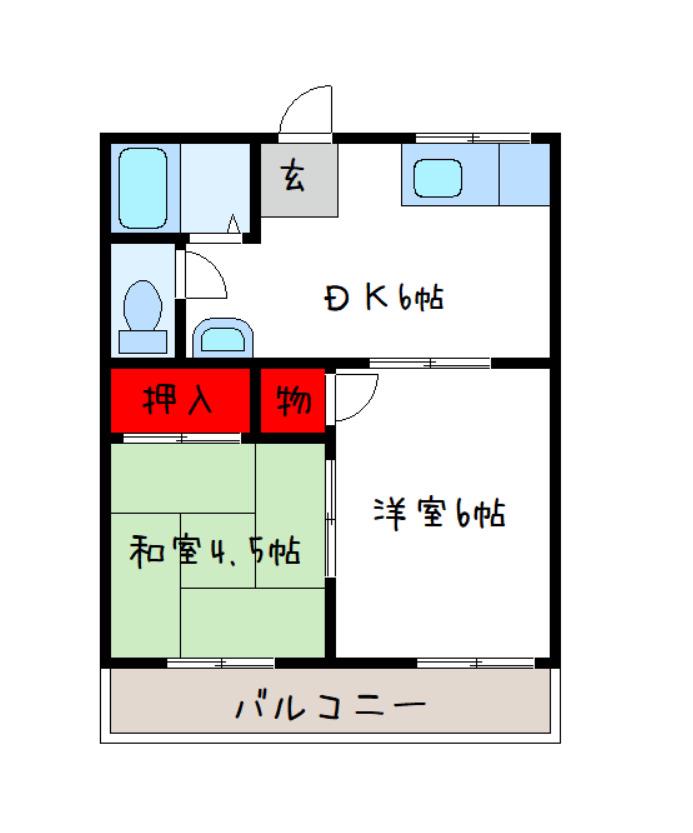 やお南ハイツ(2DK/1階)の間取り写真