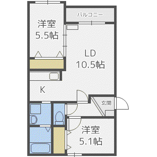 アドラブール麻生(2LDK/2階)の間取り写真