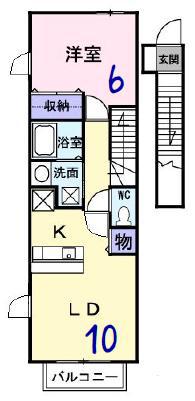 ウエスト AUBE(1LDK/2階)の間取り写真