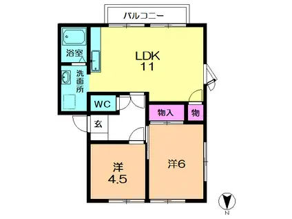 フジテラスB(2LDK/2階)の間取り写真