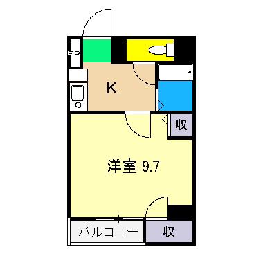 シティガーデン上町(1K/2階)の間取り写真