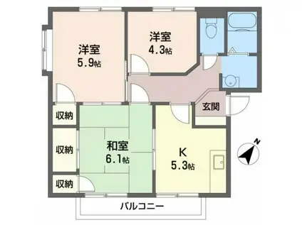 コートハウスコスモスA(3K/2階)の間取り写真